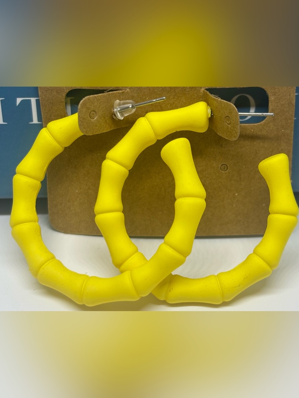 Bold Yellow Bamboo-Style Hoop Earrings